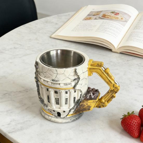 Кружка для сноса 3D Экскаватор Кофейная чашка с ручкой-манипулятором Искусство с текстурой сломанной поверхности Уникальный подарок для инженеров Строителей Крутой Декор для стола