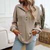 Women Tops Lapel Buttons Half Placket Long Sleeve Patch Pocket Pullover Tops Solid Color Loose Fit