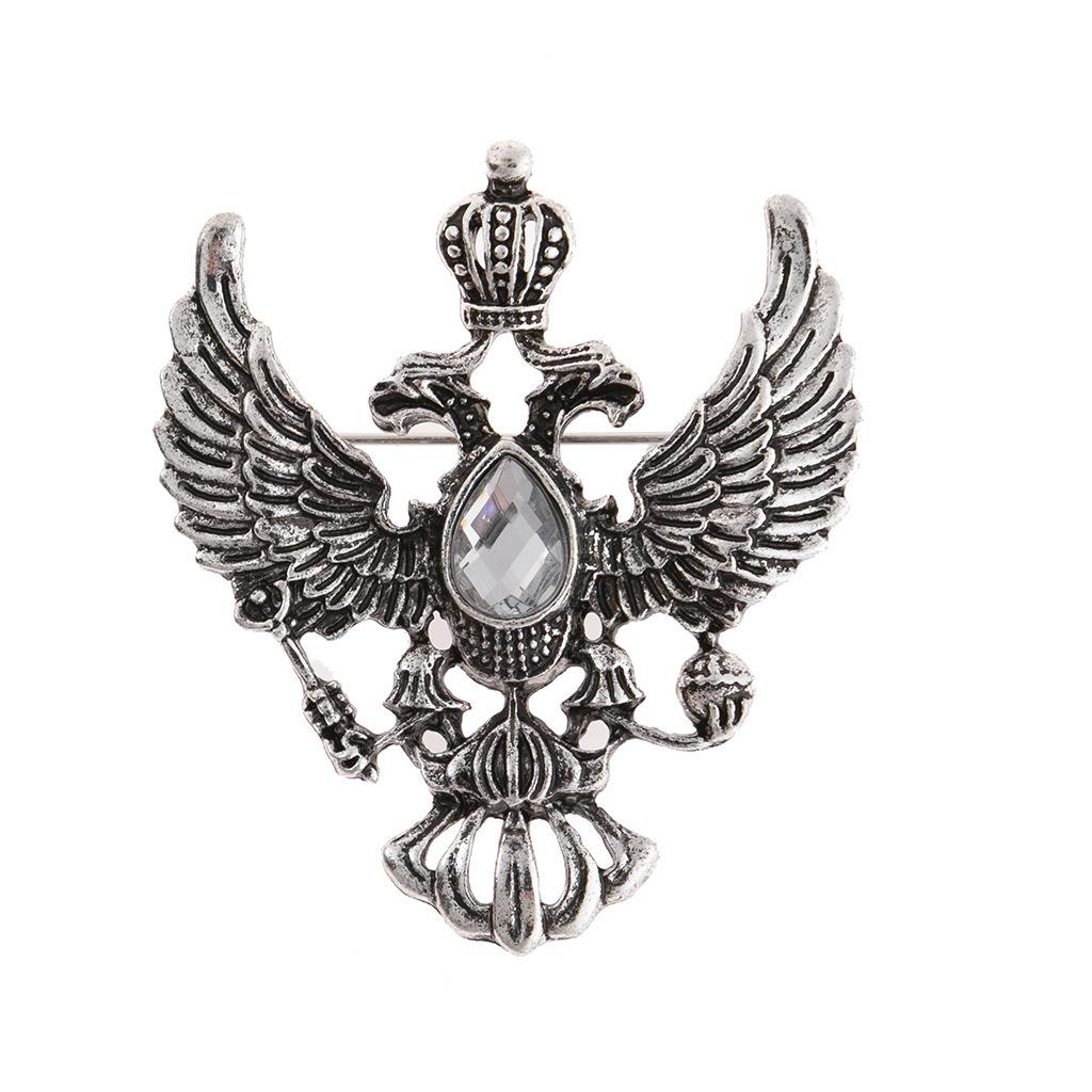 Retro National Emblem Brooches Antique Gold Color Crystal Badge Lapel Pin Women Men Clothes Suit Jewelry Clips