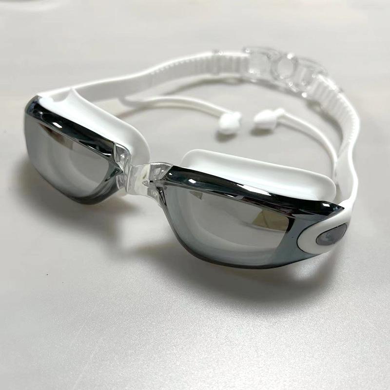 Silicone one-piece nose bridge swimming goggles with integrated earplugs, waterproof, anti-fog, high-definition, professional swimming goggles for