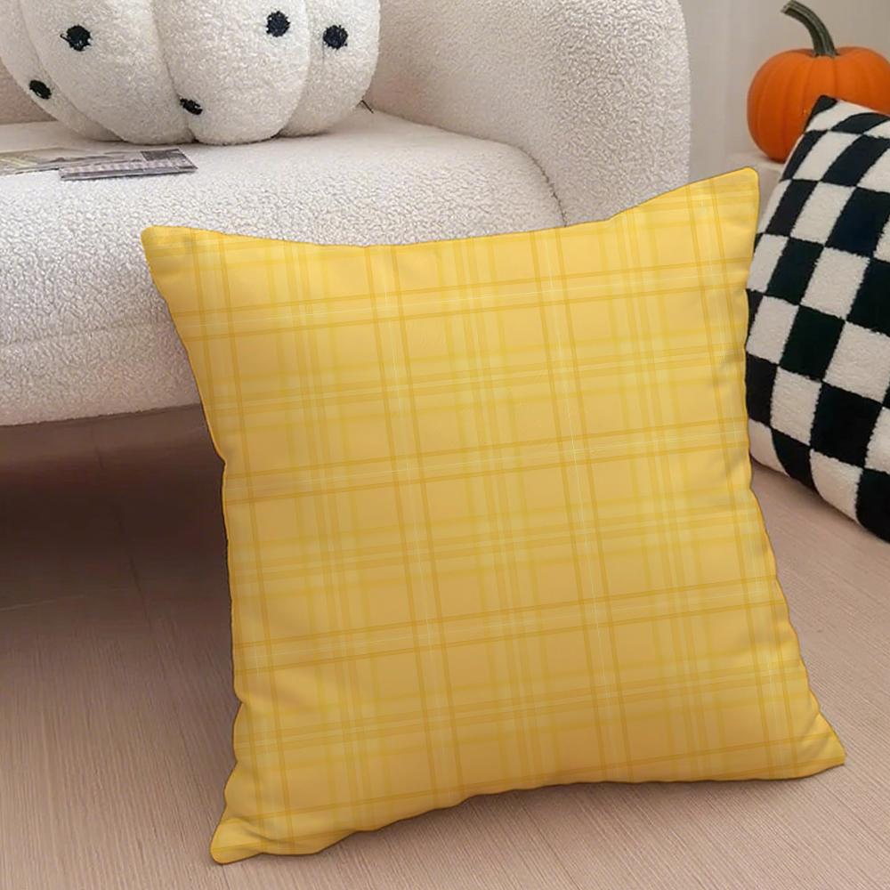 classical yellow tartan design plaid Cushion Cover Throw Pillow Cover Hidden Button Durable Polyester Chair Cushion