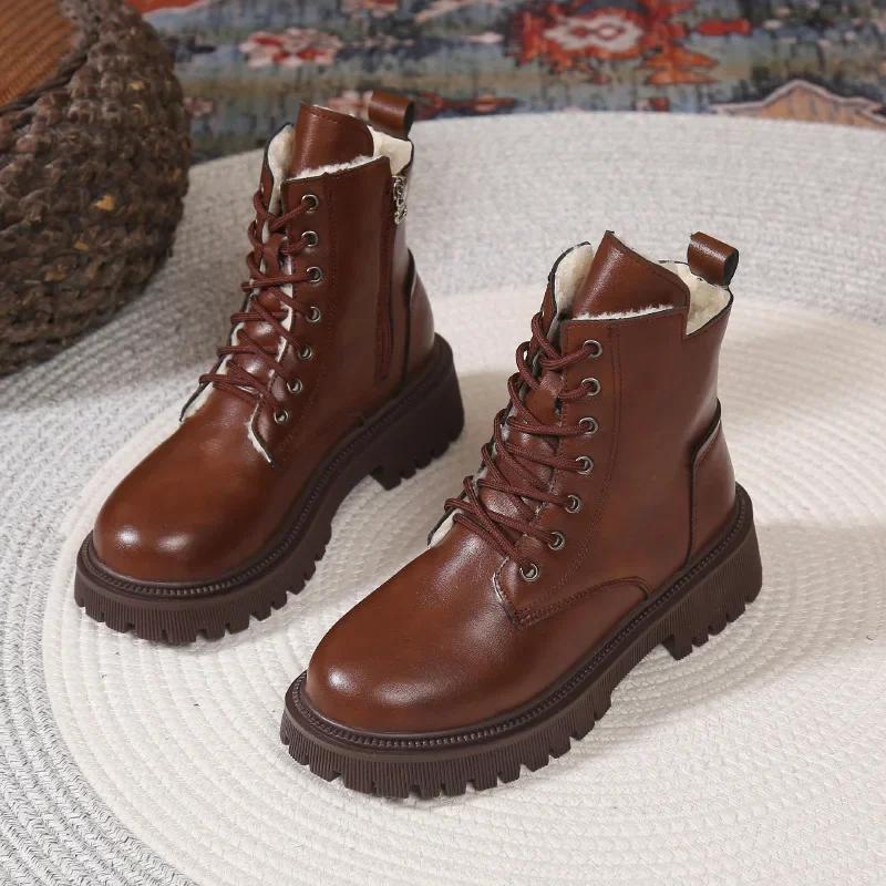 Черные ботильоны для женщин, модные зимние теплые плюшевые повседневные короткие ботинки, женские удобные ботинки из искусственной кожи для ходьбы 2024