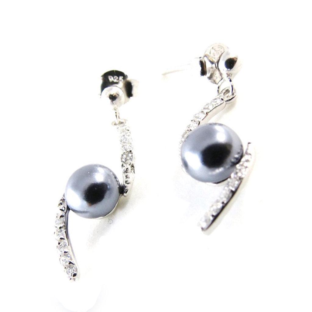 Les Trésors De Lily [I9850] - Серебряные серьги "Сисси" серебристо-серые (родиевое покрытие) - 25х10 мм