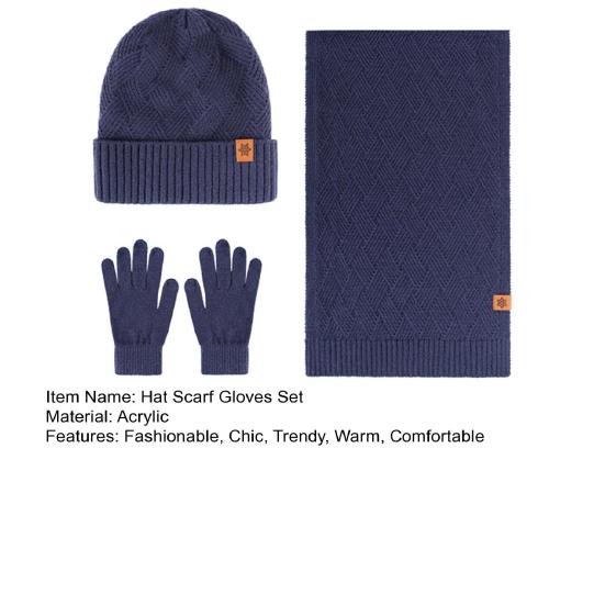 Men's Winter Hat Scarf Gloves Set 3 Pcs Warm Skull Cap Long Scarf Fleece Lined Gloves Set for Cold Weather