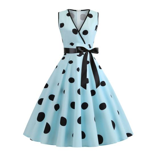 Женское вечернее платье, винтажное контрастное цветное платье в горошек с бантом на талии, трапециевидной формы с большими качелями, тонкое платье без рукавов с открытой спиной и V-образным вырезом, платье миди в стиле принцессы