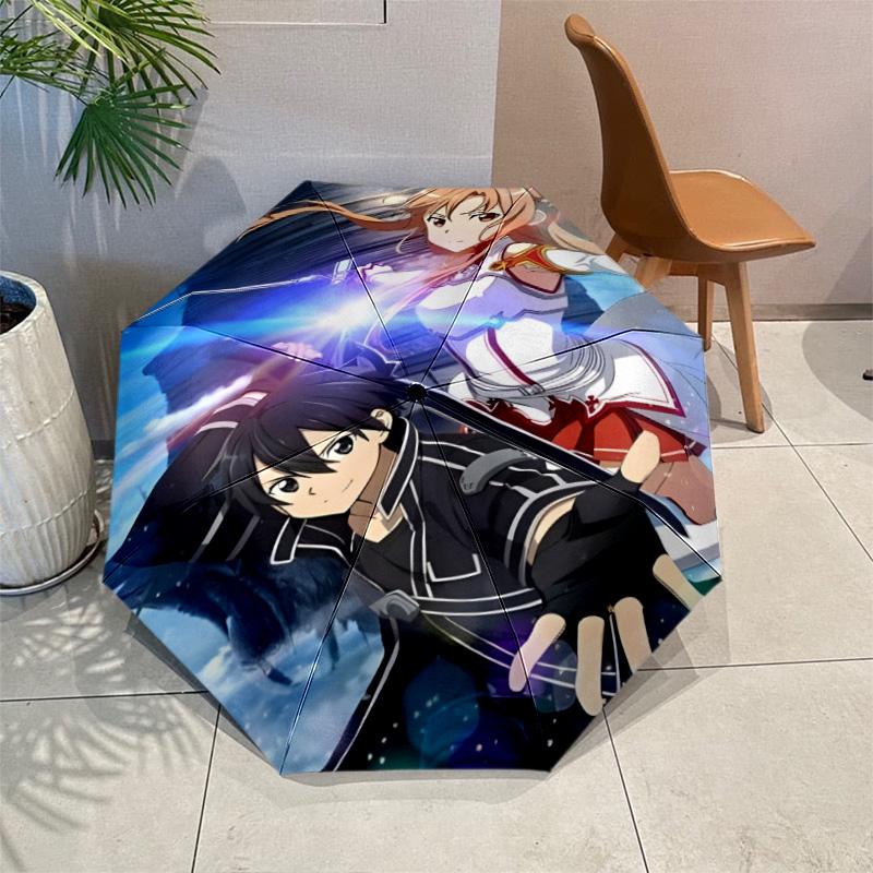 Sword Art Online Umbrella with Automatic Open/Close & Self-8-Rib Heavy-Duty Umbrella, Compact Travel Umbrella Suitable for Outdoor