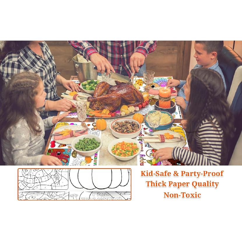 Thanksgiving Coloring Placemats for Kids - Set of 16 Turkey Table Mat Thanksgiving Disposable Paper Placemats Fall Harvest Thanks Giving Activities