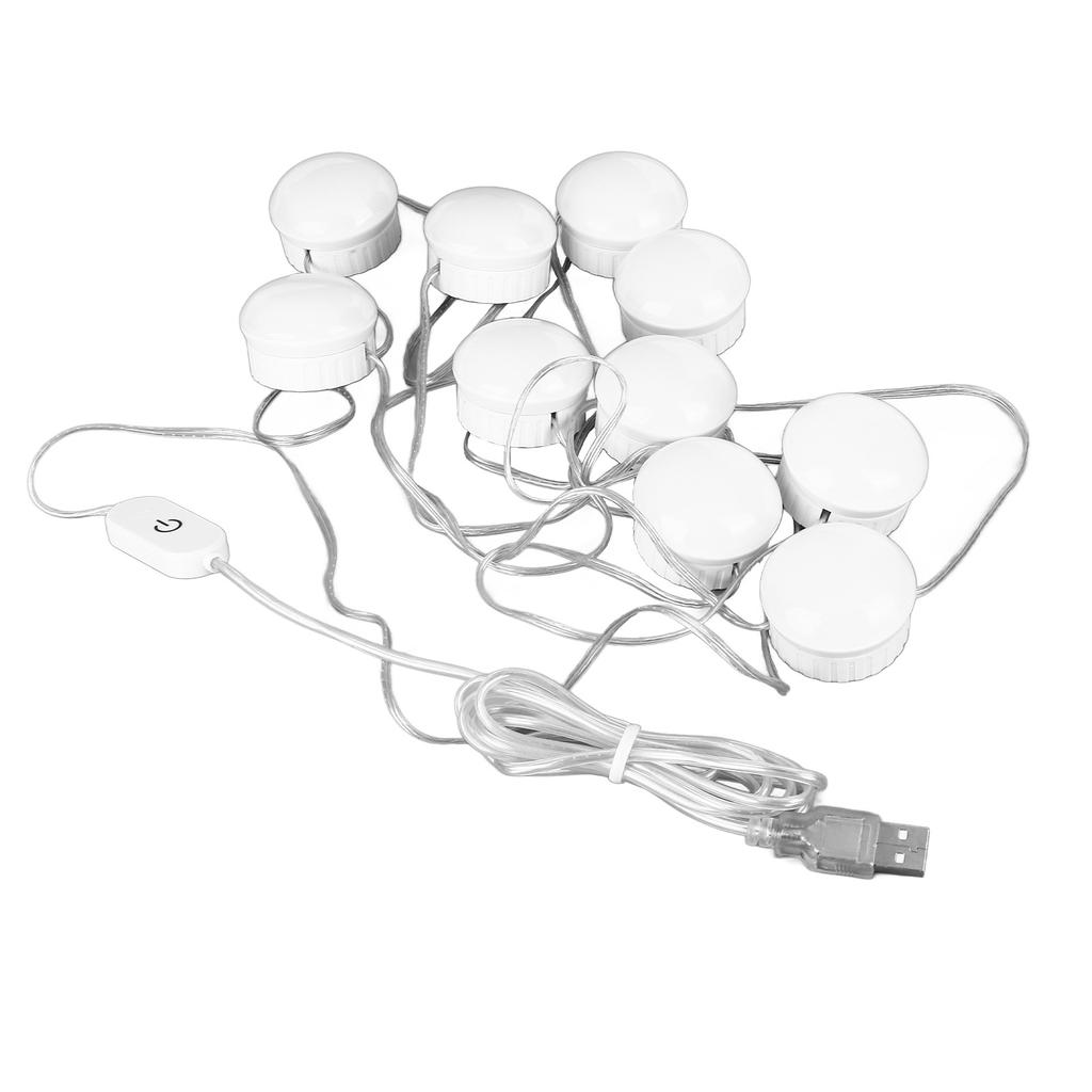 LED Mirror Light 5 Level Brightness Adjustment Touch Switch 10 Bulbs White Light Mirror Lamp with