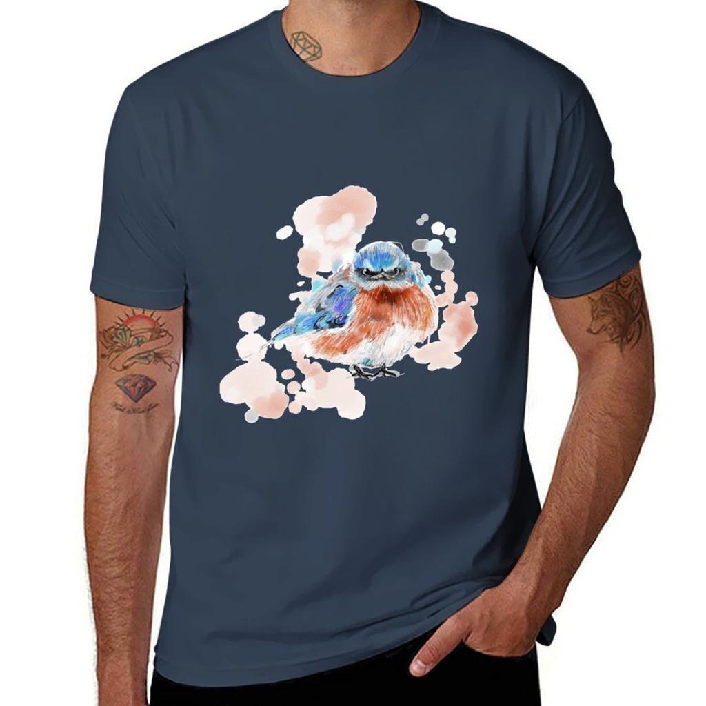 Blue And Red Watercolour Bird Tshirt Tough Fabric Work Tee Tshirt