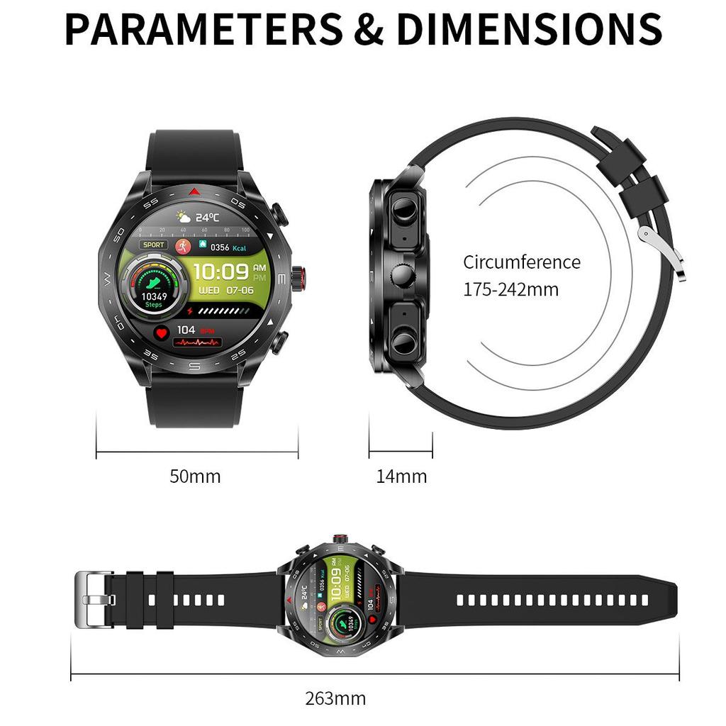 Умные часы с Bluetooth-наушниками TWS, 1,52-дюймовый IPS-экран, функция пробуждения, двойной вызов, голосовой помощник AI T95