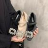 French Square Head Rhinestone Mary Jane Shoes Winter New Fashion Niche Jue Jue Zi One Word with Velvet Low Heel Shoes