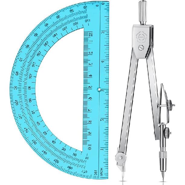 Drawing Compass and 6 Inch Protractor, Student Geometry Math Set