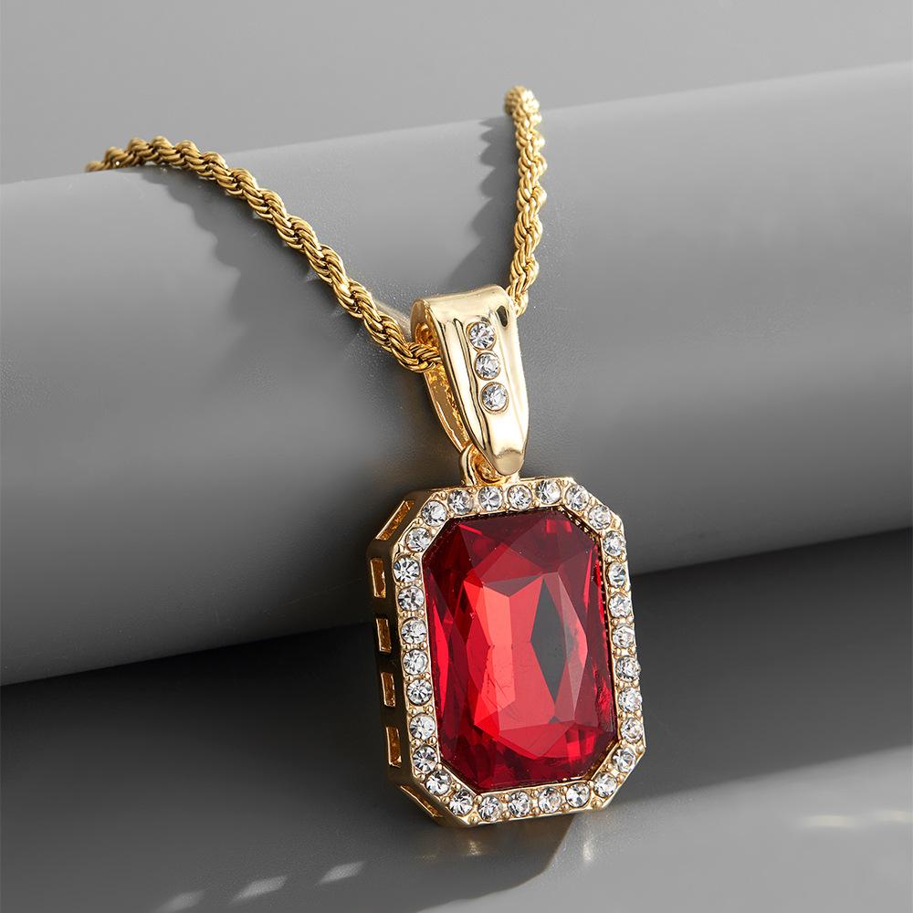 POMOiii Хип-хоп Рэп Красный Подвеска Сплава Циркон Подвеска Ослепительная Декоративная Кубинская Цепочка