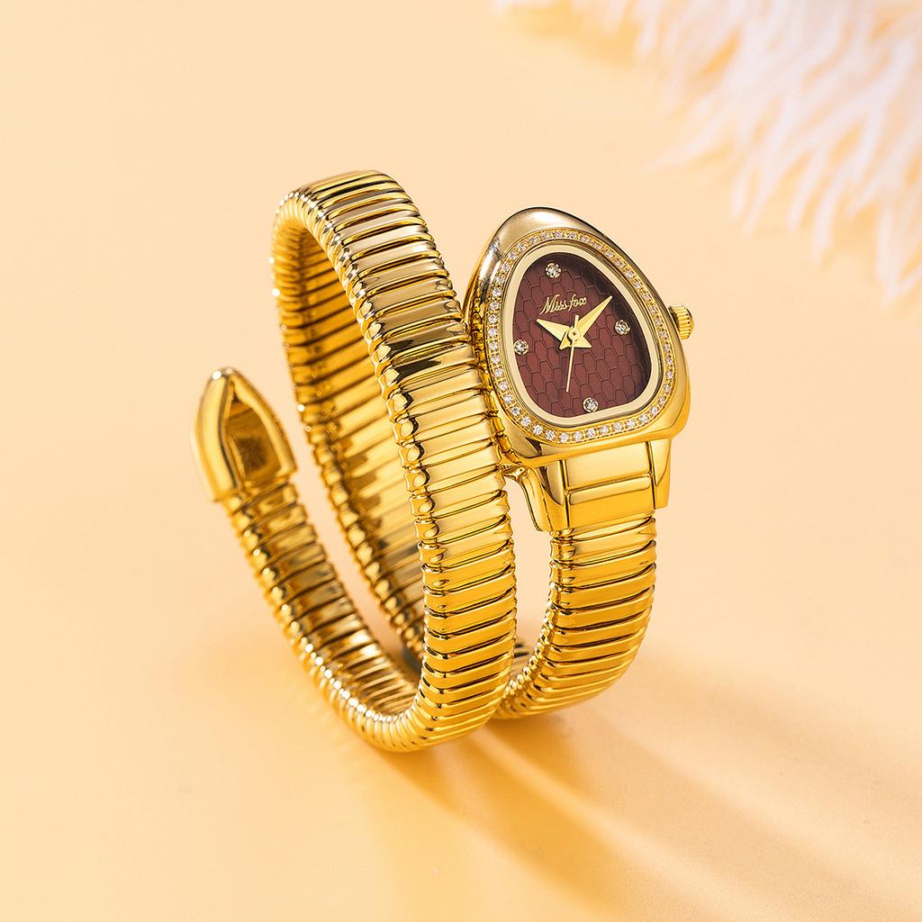 MISSFOX Women's Watches New Quartz Snake Shape Simple Ladies Watch Fashion Unique Strap Waterproof Wristwatches
