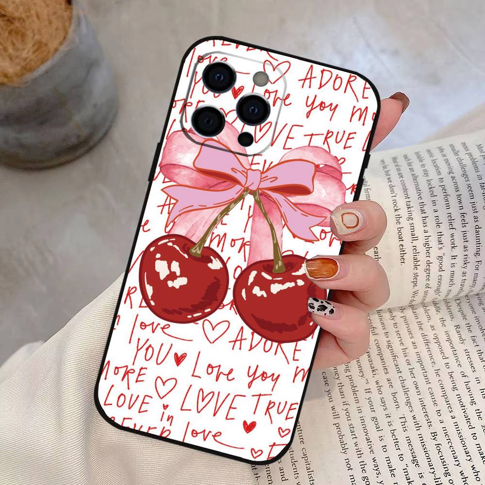 Милый чехол для телефона с вишней, силиконовый, мягкий, для IPhone 17 16 15 14 13 12 11 X XR Plus Pro Max Plus