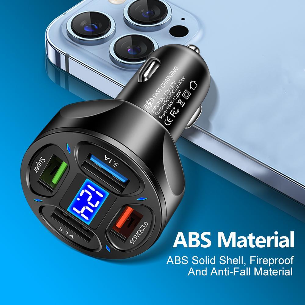 Автомобильное зарядное устройство 66 Вт QC 3.0 USB Автомобильное зарядное устройство Адаптер для быстрой зарядки 4-портовое зарядное устройство для iPhone Xiaomi Huawei