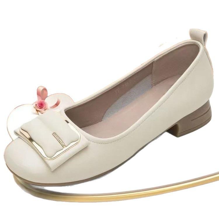 2025 Autumn New Shallow Single Shoes Women's Soft Leather Soft-soled Mother Shoes One Pedal Shallow Mouth Versatile Square Head Thick Heel Shoes