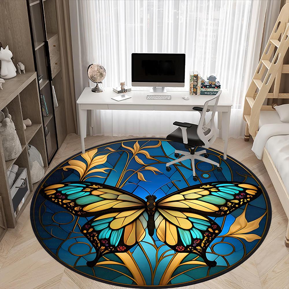1pc Butterfly Stained Glass Chair Carpet for Office Non-Slip, Machine Washable Rug for Office - Holiday DecorMachine Made yy251029049
