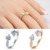 Women's Double Love Heart Open Ring Shiny Zircon Copper Wedding Bridal Jewelry