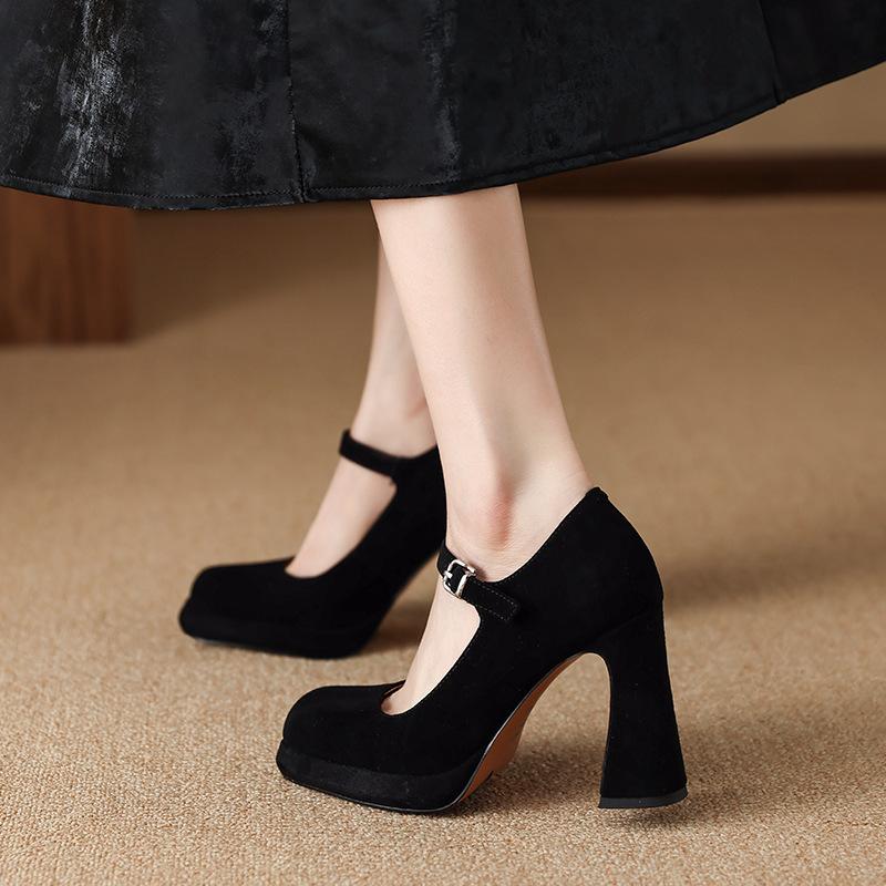 High-heeled Mary Jane Shoes for Women's Spring 2025 New Huge and Thin Square Head Thick Sole Shallow Mouth Single Shoes