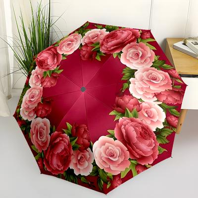 Автоматический зонт Rose Bright Flowers, компактный дизайн с 8 спицами, для отдыха на открытом воздухе и повседневного использования - идеальный подарок