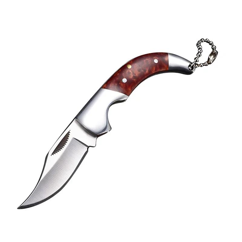 Нож для нарезки фруктов из нержавеющей стали, складной нож с деревянной ручкой, бытовой нож для очистки овощей и дыни, карманный нож