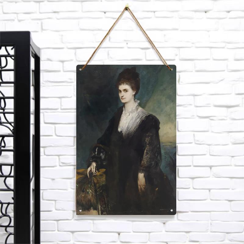 Vintage European Noble Lady Portrait Metal Wall Art American Country Home Decorative Painting