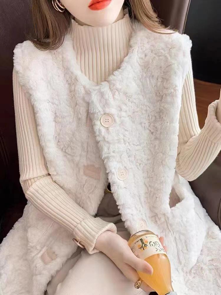 Ягненок плюшевый европейский вокзал осень и зима новые европейские товары одежда меховой интегрированный жилет короткое пальто