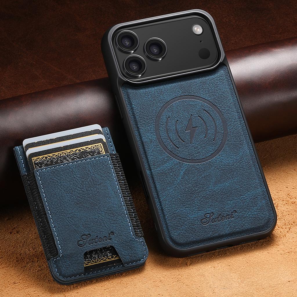 Magnet Wireless Charging Card Holder Phone Case For iPhone 18 Pro Max 17 Pro 16 Plus 15 14 13 12 Luxury Cowhide Leather Cover