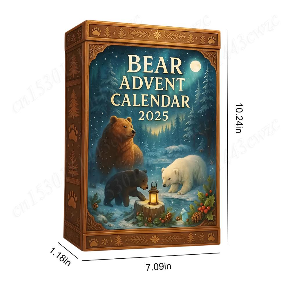 2026 Bear Advent Calendar w/ 2D Acrylic Bears Ornaments Christmas Countdown Gift Box Winter Animals Xmas Calendar Gifts For Kids