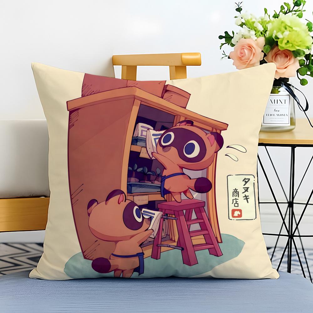 TTom Nook Cushion Cover Washable Linen Pillowcase Soft  for Sofa Bed Cozy Home Room Decor