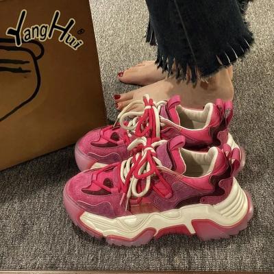 Женские кроссовки на толстой подошве 2024 года, новые модные летние новые яркие цвета, увеличивающие рост, повседневные спортивные кроссовки для бега для женщин