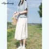 Японская Mori Girl Летняя Женская Белая Миди-юбка с Высокой Посадкой Базовая Повседневная Свободная Хлопковая Юбка Милая Базовая Женская Юбка на Все Случаи Жизни
