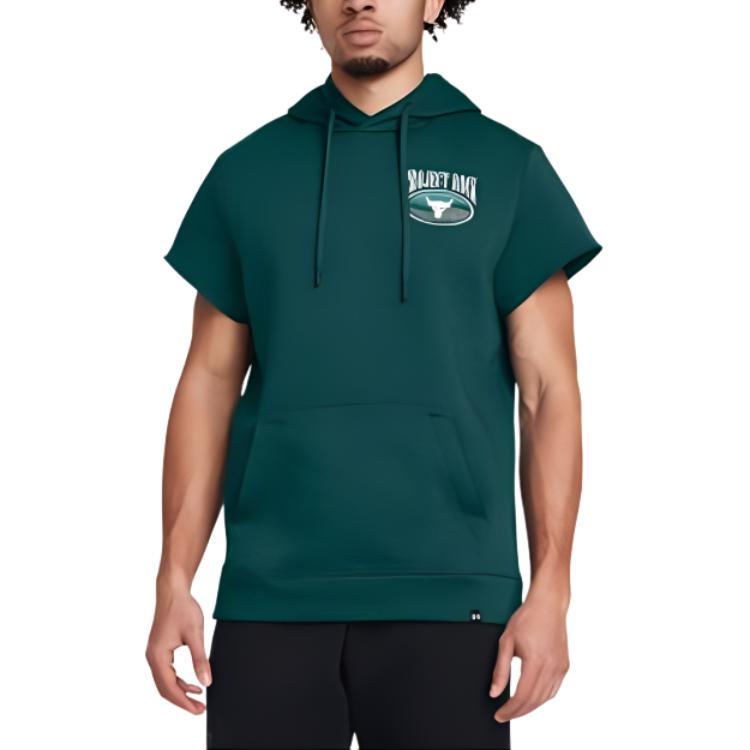 Under Armour Project Rock Letter Animal Print Fleece Design Hooded Short Sleeve T-Shirt Men Tops Moss-Green 1383209-449