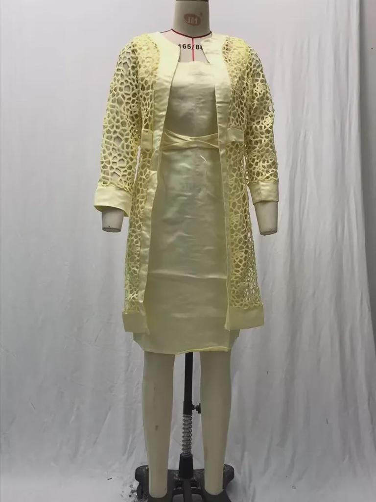 Женский комплект из цветного кружевного кардигана и платья 2025 года - включает два пальто