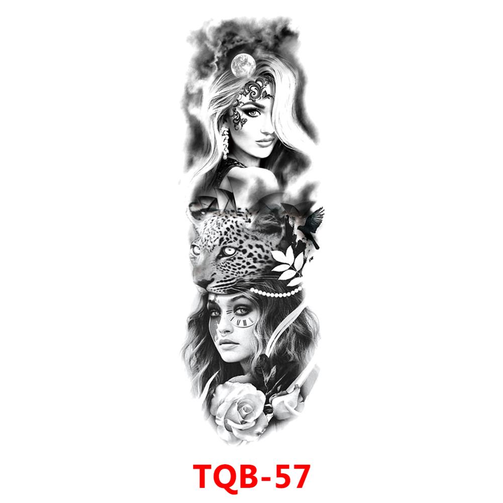 Татуировки с большим рукавом, львиной короной, скелетом, розой, водонепроницаемая временная татуировка, наклейка, дикий волк, тигр, мужская и женская тотемная тату