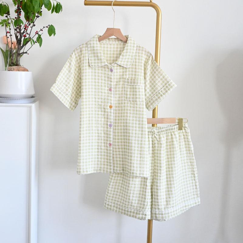 Женский летний пижамный комплект из чистого хлопка - Милый, Дышащий, с коротким рукавом и шортами