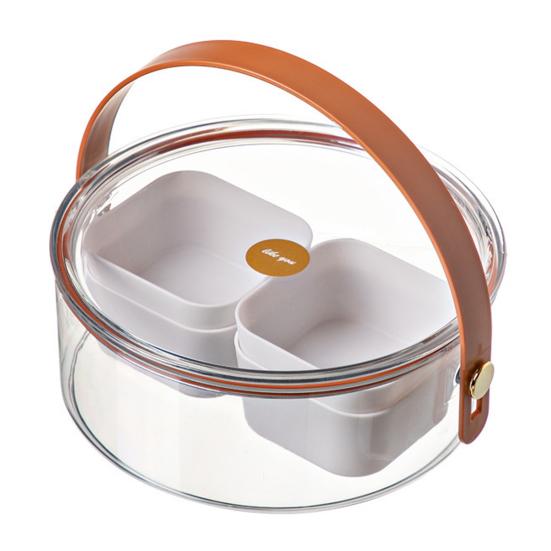 Отделение для фруктовой тарелки с прозрачной крышкой и ручкой-захватом. Большая вместимость, легко моется. Контейнер для хранения закусок.