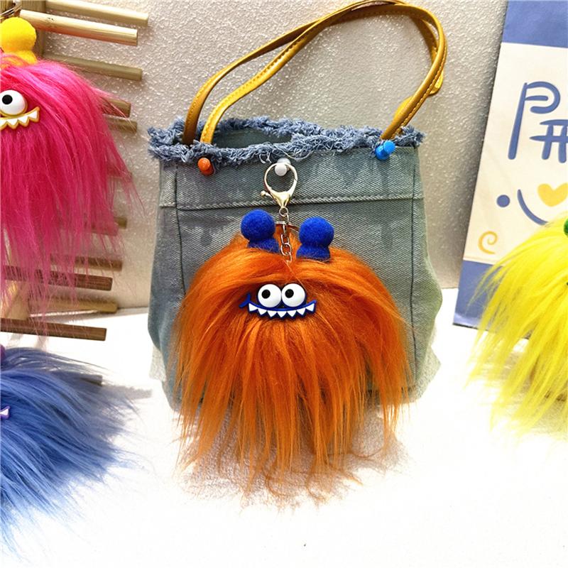 1PC Cartoon Fried Doll Keychain Bag Pendant Popular Fried Hair Funny Sausage Mouth Plush Toy Cute