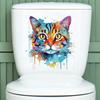 Цветной рисунок наклейка на унитаз с котом, водонепроницаемая, съемная, самоклеящаяся, ПВХ, настенное искусство для гостиной, ванной комнаты, акварель, котенок, декоративная наклейка на крышку унитаза