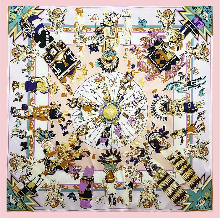 NEW 90*90cm Luxury Brand Women Silk Scarves Plaid Horse Square Scarves Spring Summer Shawls For Ladies