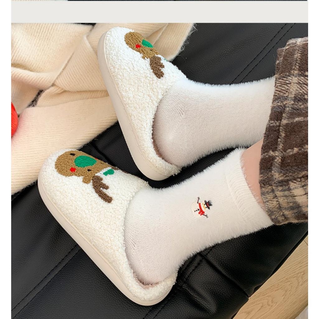 10-1 Pairs Autumn and Winter Socks, Children's White Mink Fur Christmas Socks, Snowman Santa Claus Christmas Tree Elements, Thickened Warm Socks