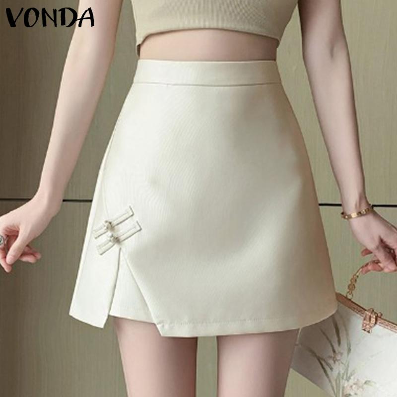 VONDA Женская летняя однотонная свободная юбка с узлом и разрезом
