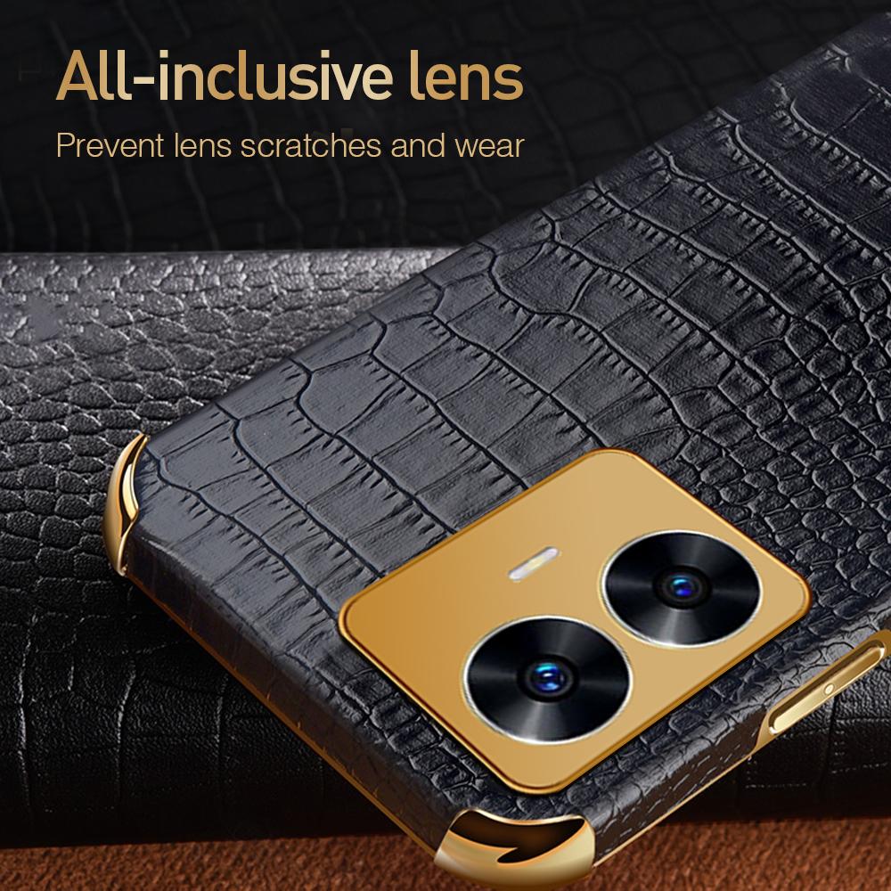 Кожаный чехол с 6D покрытием под крокодила для Realme 11 Pro Plus C55 C35, мягкий чехол-держатель с магнитным кольцом и подставкой