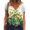 Летние женские свободные разноцветные цветочные 3D-принтованные повседневные футболки с V-образным вырезом и короткими рукавами женские