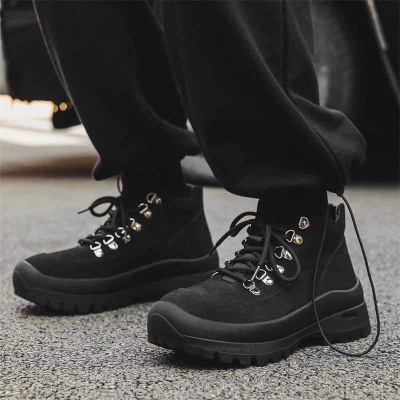 Модные мужские повседневные ботинки из коровьей замши, кожаные ботинки, ковбойские рабочие ботинки, сценические, для ночного клуба, весна-осень, платформа, ботильоны