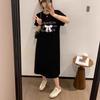 Платье с принтом букв, футболка миди с разрезом выше колена для женской летней повседневной одежды