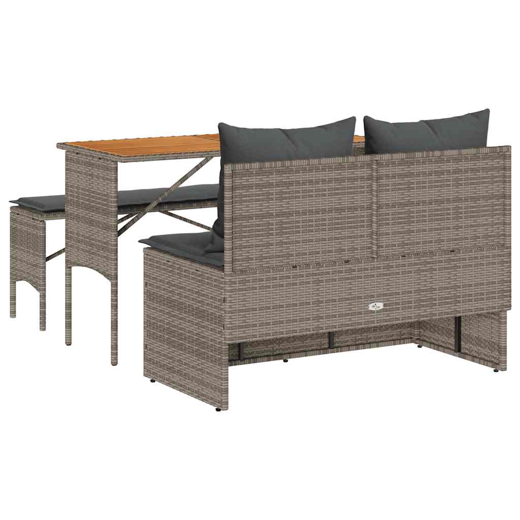 3 Piece Outdoor Dining Set with Cushions Grey Poly Rattan
