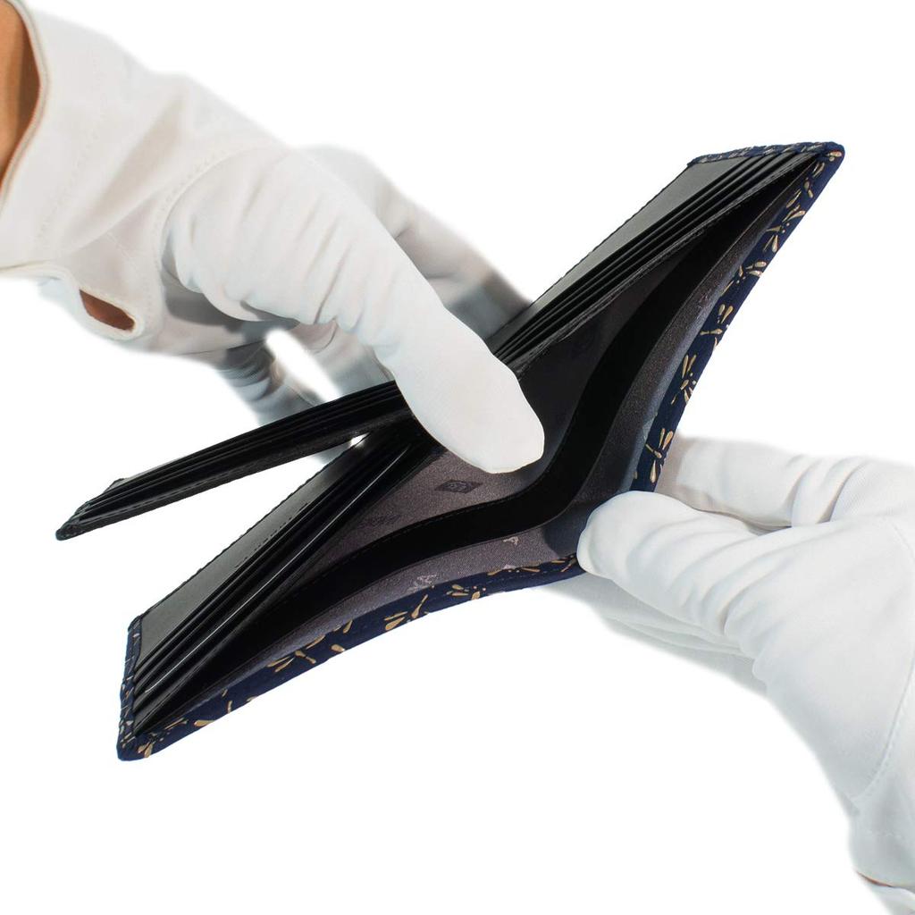 Inden Bifold Billfold No Coin Navy Blue X White Dragonfly Pattern [Indenya] Wallet, Wallet, F, Purse, Deerskin, Lacquer, 2009-14-008