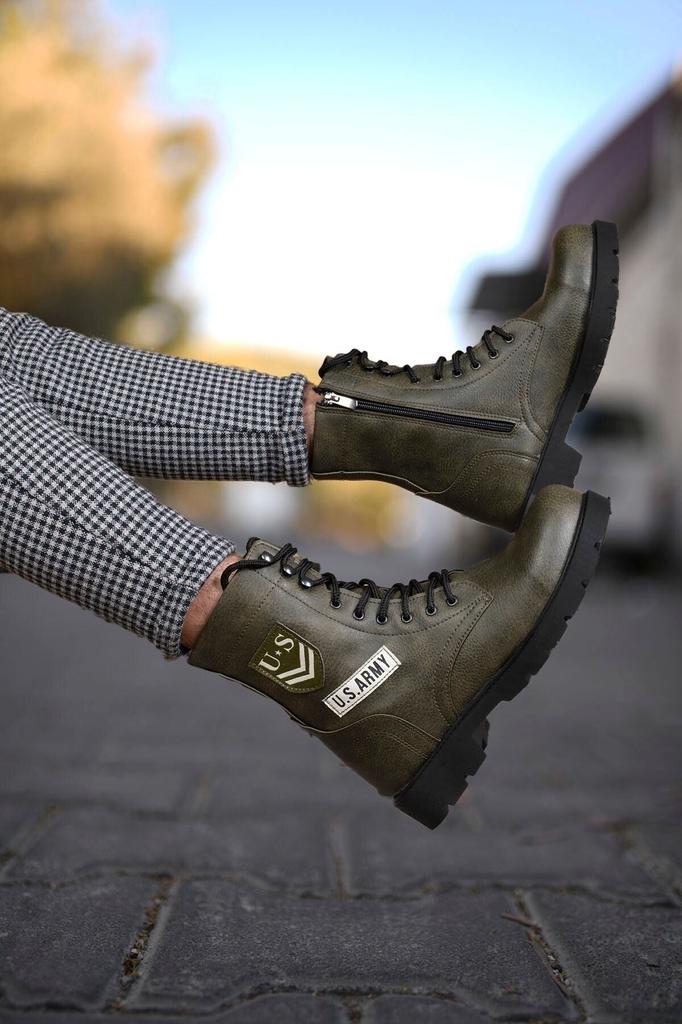 Men's Fashion Faux Leather Flat Heeled Booties Bootie Brown Unisex Boots Shoes